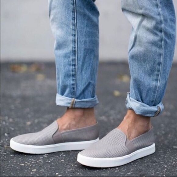 Vince. Blair Slip On Gray Sneakers Perforated 7.5 7 1/2 White Slides - Picture 1 of 7